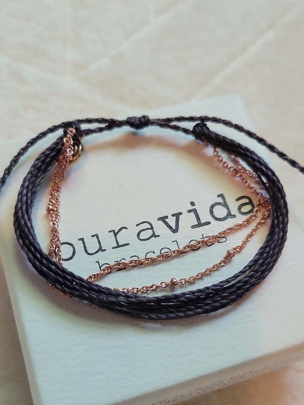 Pura Vida Purple Cord with Rose Gold Chains Layered Bracelet